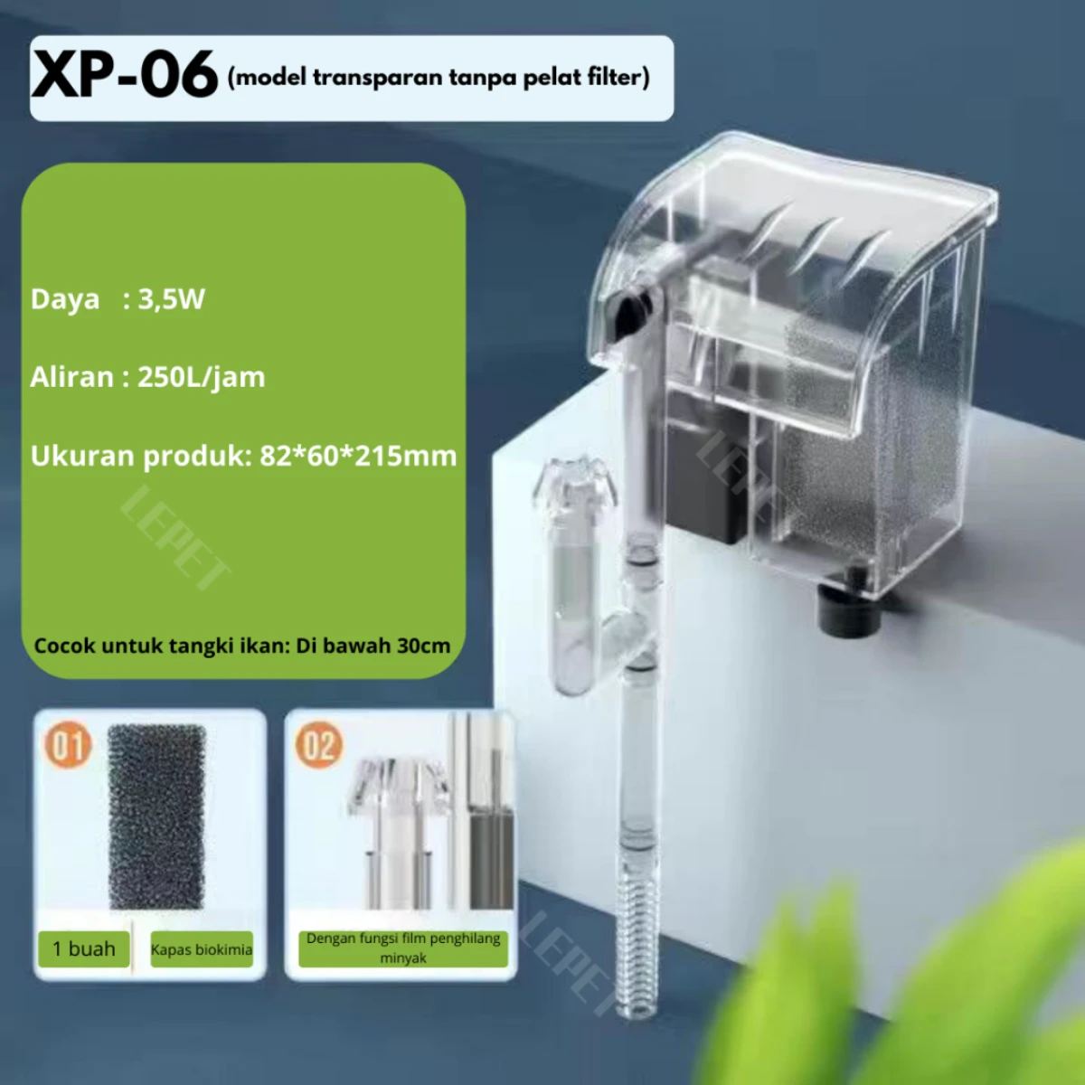 LEPET FILTER GANTUNG AKUARIUM AQUASCAPE XP06 FREE BATU FILTER 100G foto 3