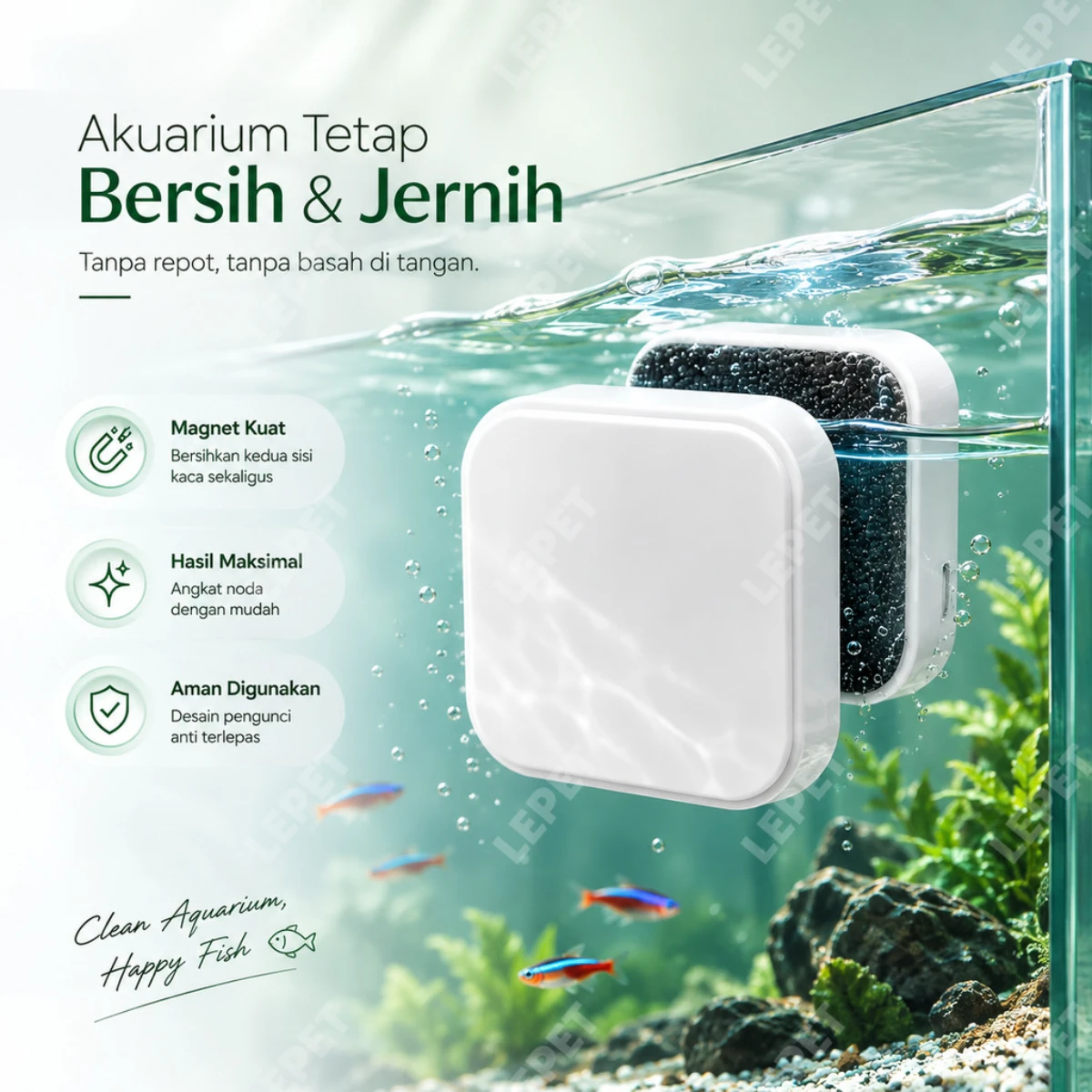 LEPET Magnet Pembersih Kaca Aquarium / Mini Magnet Glass Cleaner foto 2