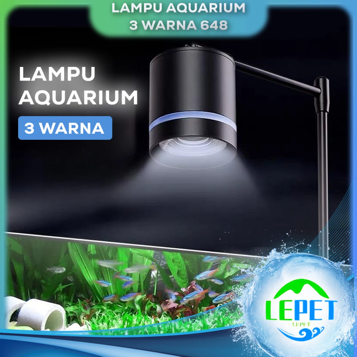LEPET Lampu Aquarium LED WRGB 24 watt Lampu Sorot Akuarium 648 Aquascape FloodLight