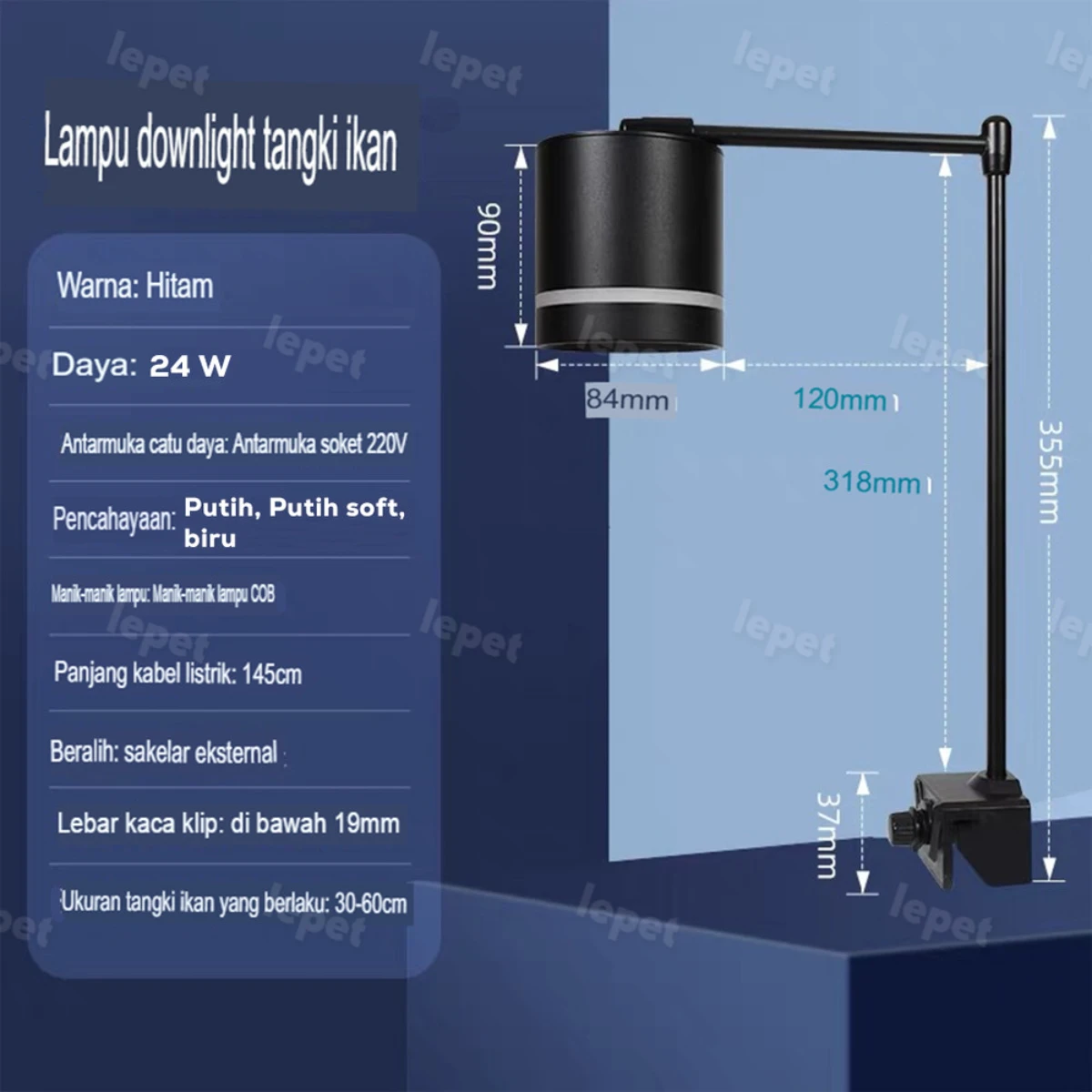 LEPET Lampu Aquarium LED WRGB 24 watt Lampu Sorot Akuarium 648 Aquascape FloodLight foto 2