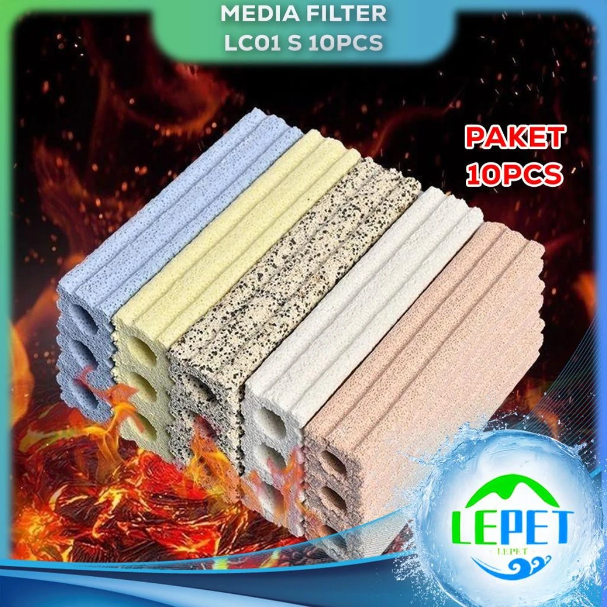 LEPET MEDIA FILTER RUMAH BAKTERI (10PCS) MOMOGI AQUARIUM ECO BIO BLOCK 98mm x 27mm