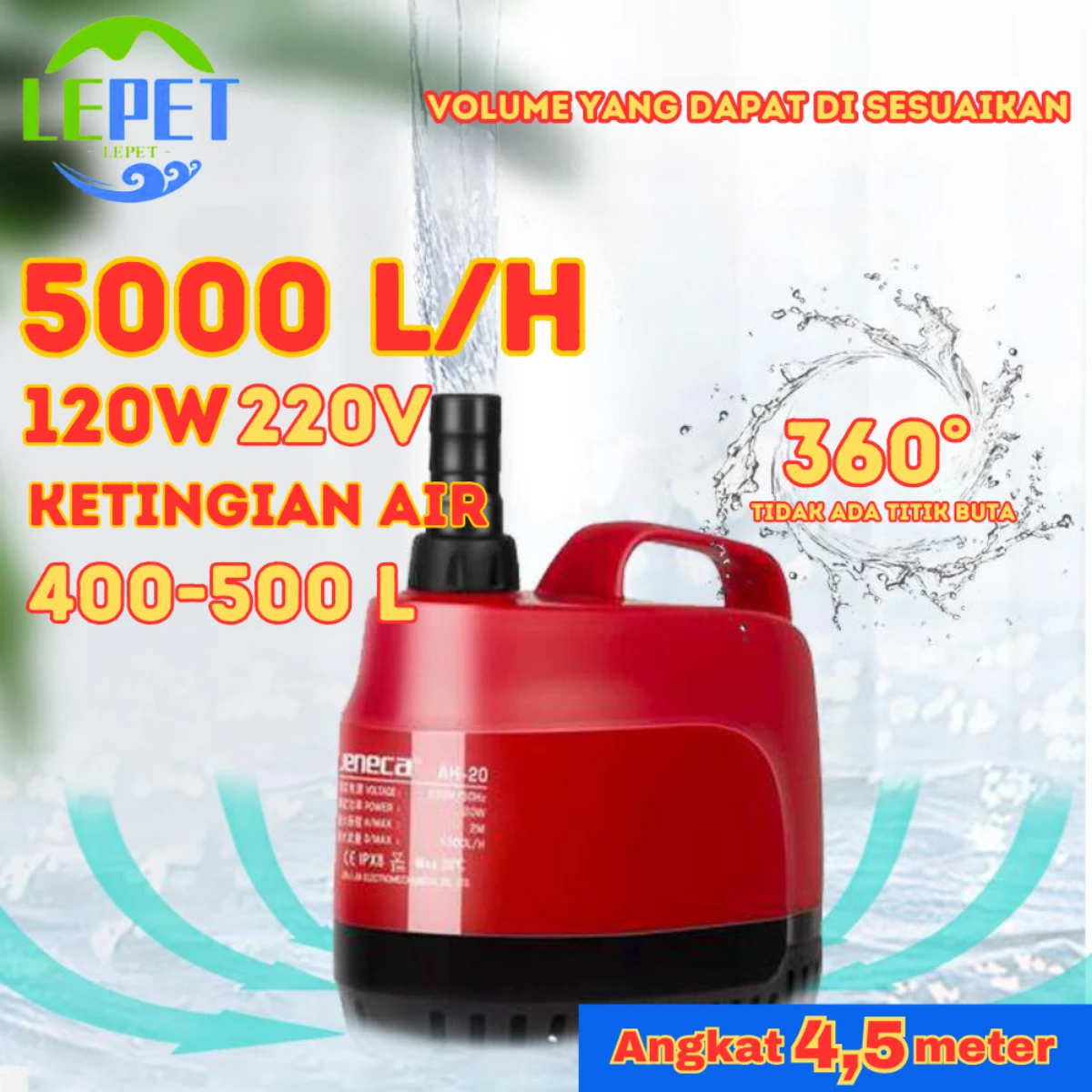 LEPET Pompa Celup Hidroponik Pompa Air AH45/AH60/AH90/AH120 foto 2
