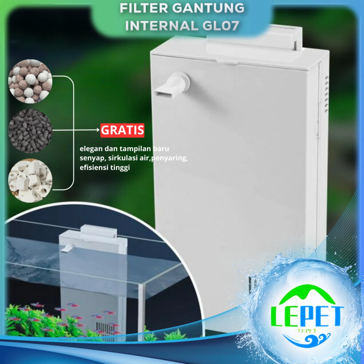 LEPET Internal Filter Aquarium GL 07 Hanging Filter / Pompa gantung