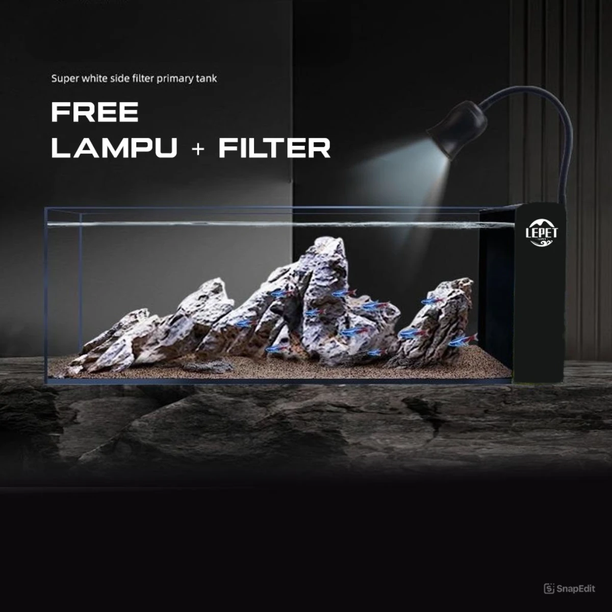 LEPET Akuarium Ikan Mini SXXLG45/60/8020/100/120 Tangki Ikan Dengan Filter Dan Lampu Led foto 3