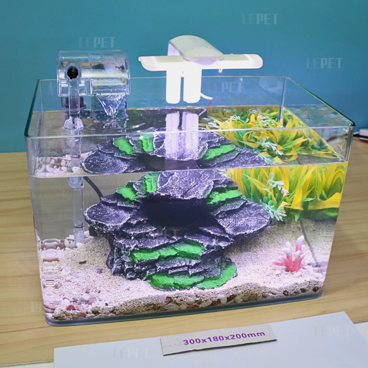LEPET Akuarium Ikan Mini 1 PAKET 289/388/425/489/550 Tangki Ikan Mini Dengan Filter/Lampu Led dan acc lainnya foto 2