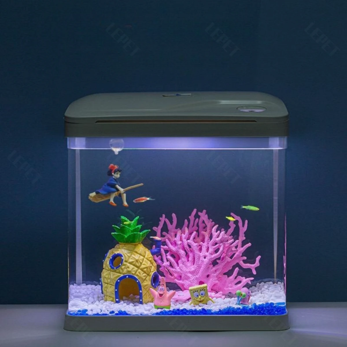 LEPET Akuarium Ikan Mini XS 220/260/320/400/520/620/820 Tangki Ikan Mini Dengan Filter Dan Lampu Led foto 4