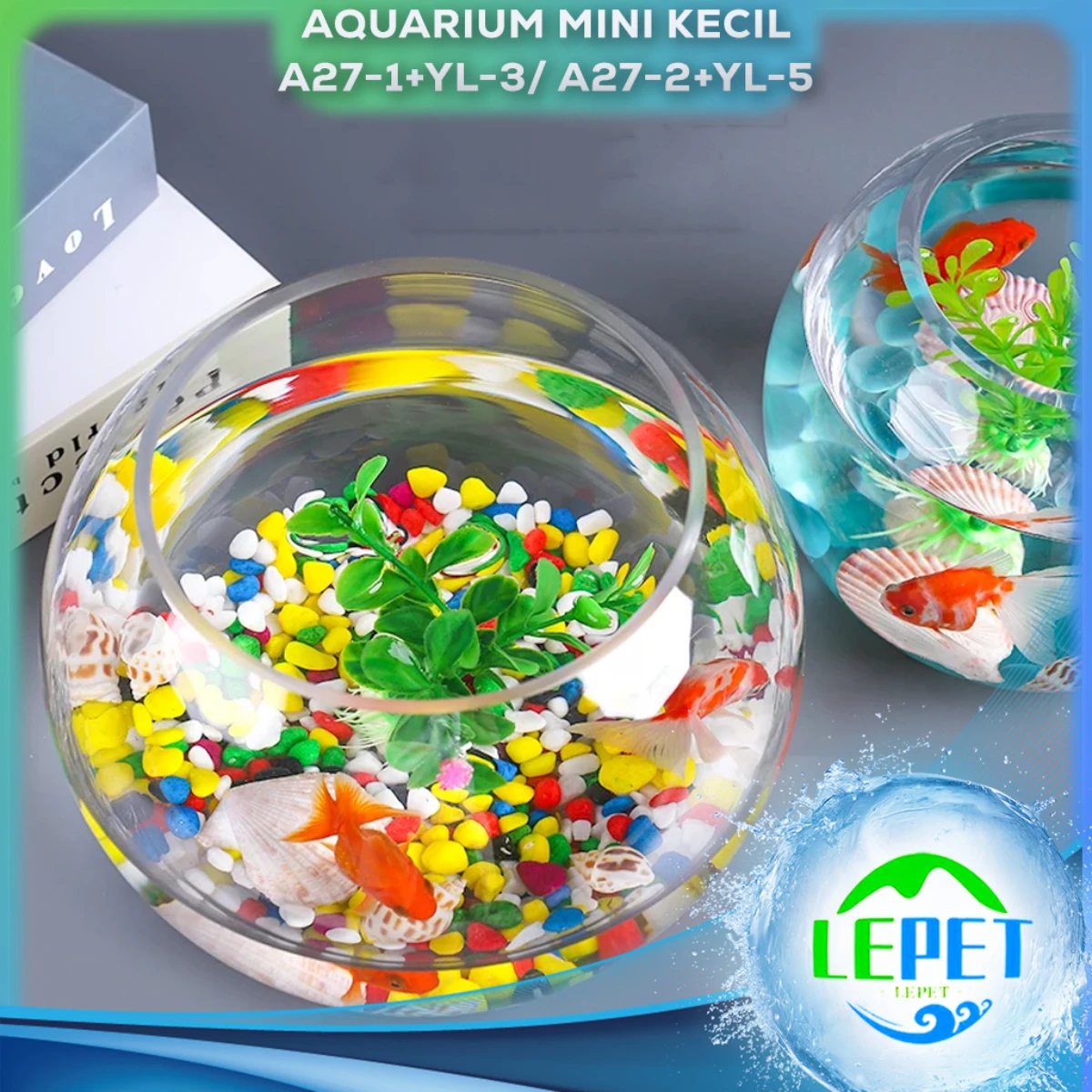 LEPET AQUARIUM MINI KECIL A27-1+YL-3 A27-2+YL-5 AKUARIUM IKAN CUPANG HIAS  KURA-KURA