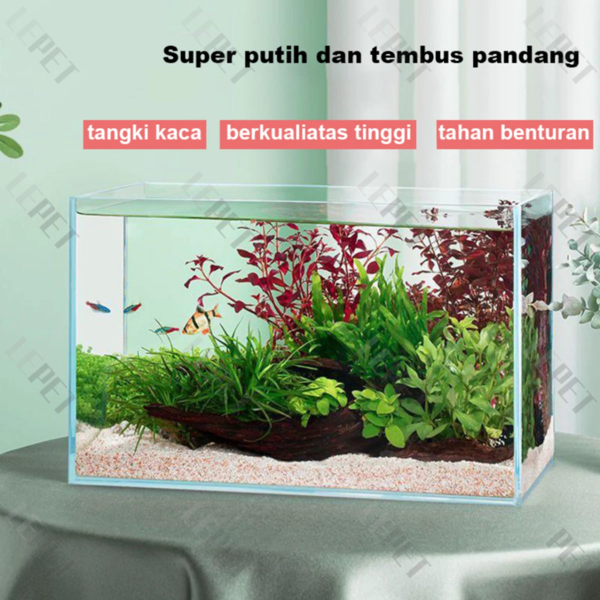 LEPET Akuarium Ikan Mini JR512 50cm/60cm Tangki Ikan Mini dengan bahan kaca super bening foto 2