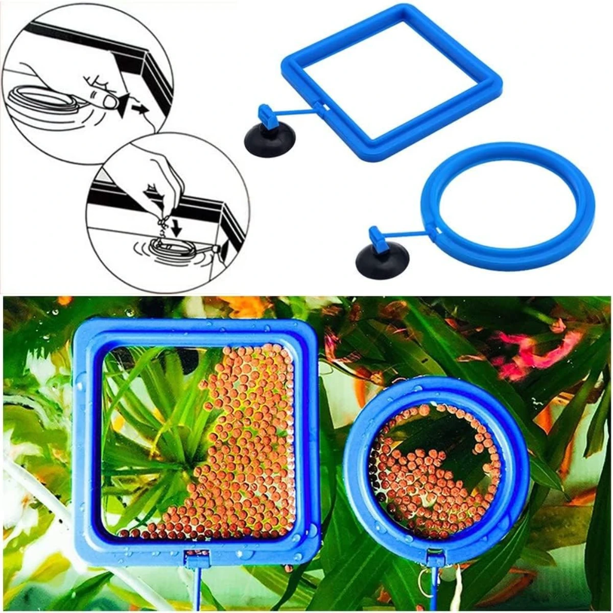 LEPET Feeding Ring Kotak PJ51 Floating Tempat Pakan Akuarium Ikan foto 6