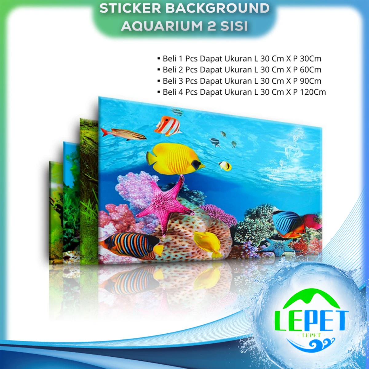 LEPET STICKER BACKGROUND AQUARIUM 2 SISI/ 30CM/40CM/50CM/60CM TIMBAL BALIK /AQUASCAPE / STIKER AKUARIUM / SCOUTLITE