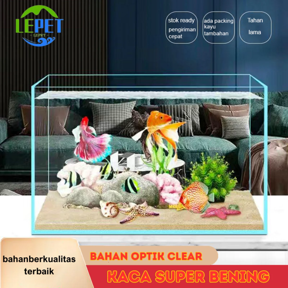 LEPET Akuarium Ikan Mini JR512 50cm/60cm Tangki Ikan Mini dengan bahan kaca super bening foto 3