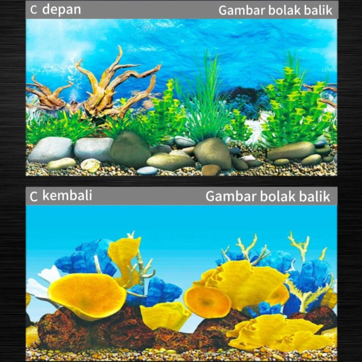 LEPET 60CM STICKER BACKGROUND AQUARIUM 2 SISI motif A,C,E,G,H,K / TIMBAL BALIK /AQUASCAPE / STIKER AKUARIUM / SCOUTLITE foto 9