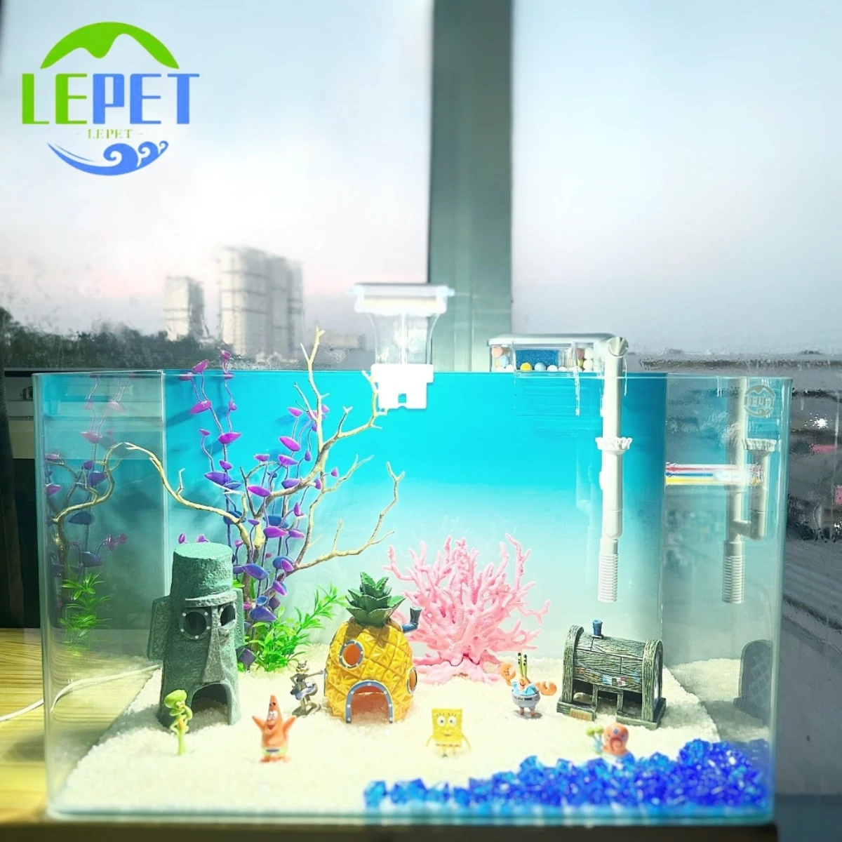 LEPET PAKET AQUARIUM SPONGEBOB 50CM / AQUARIUM MELENGKUNG / AQUASCAPE / AQUARIUM BENDING