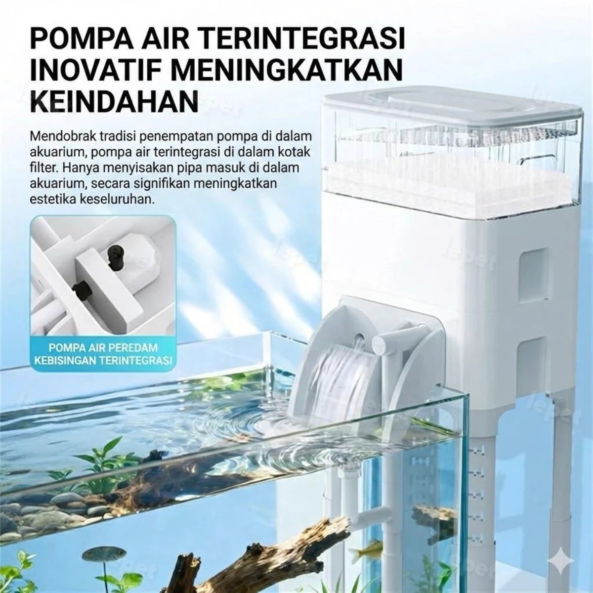 LEPET Filter 3-in-1 yang inovatif meningkatkan estetika GLS 21/22/31/32 pompa berkualitas tinggi terintegrasi di dalam kotak penampung. foto 8