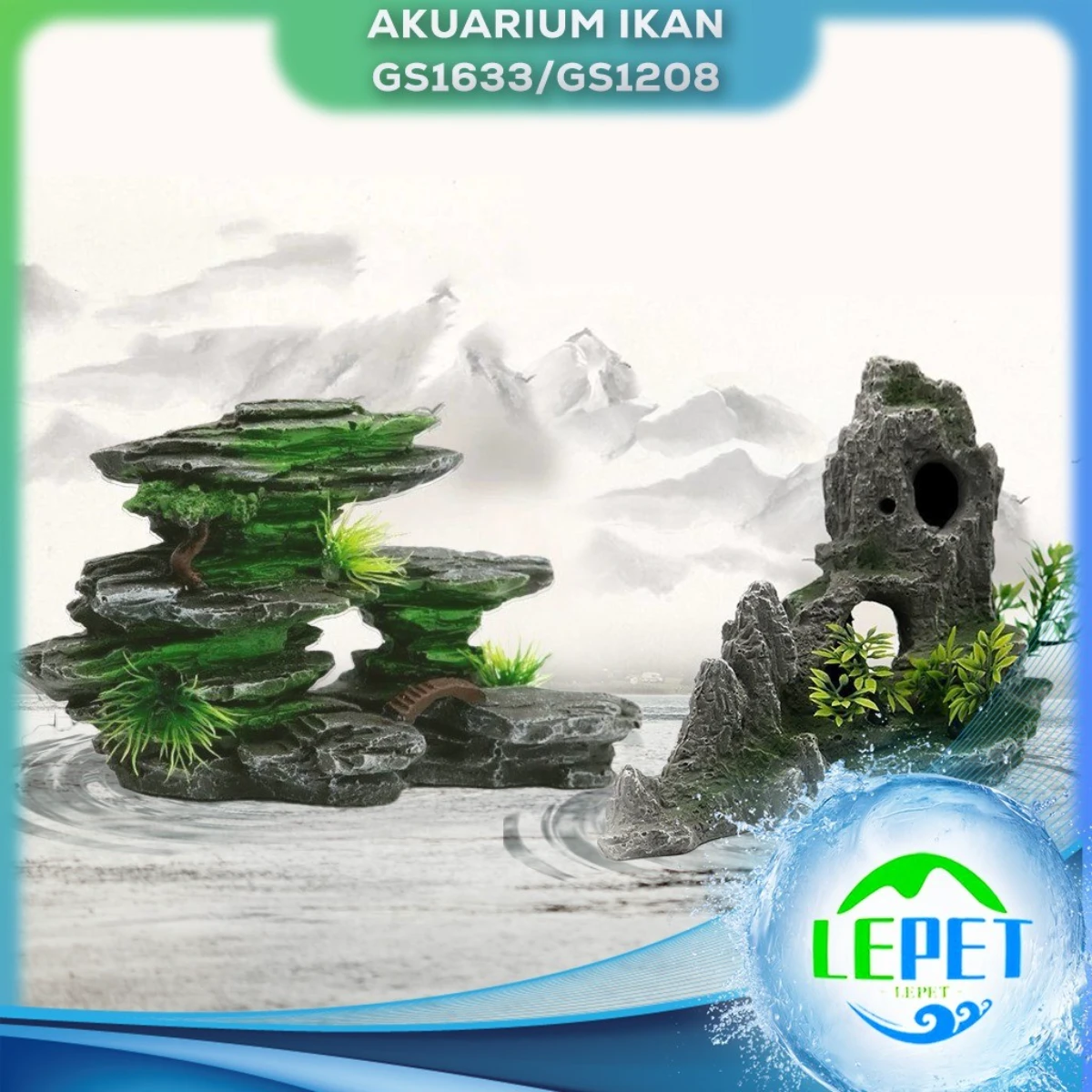 LEPET Hiasan Aquarium GS1208 / GS1633 Tangki Ikan Iansekap Bebatuan Dekorasi Resin Ornamen Simulasi Batu