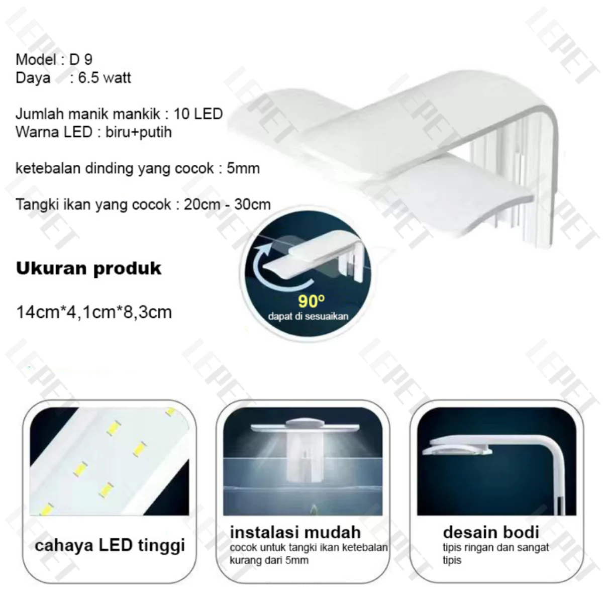 LEPET LAMPU AQUARIUM LED AKUARIUM D13/D11/D09 foto 2