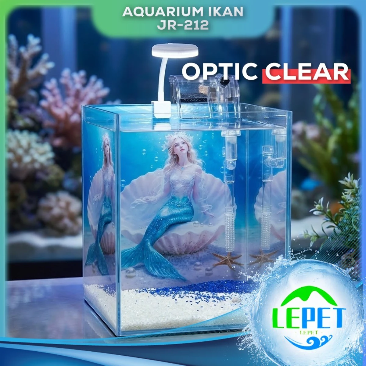 LEPET Akuarium Ikan JR 212 / Tempat Ikan / Aquarium Mini LENGKAP FILTER DAN LAMPU