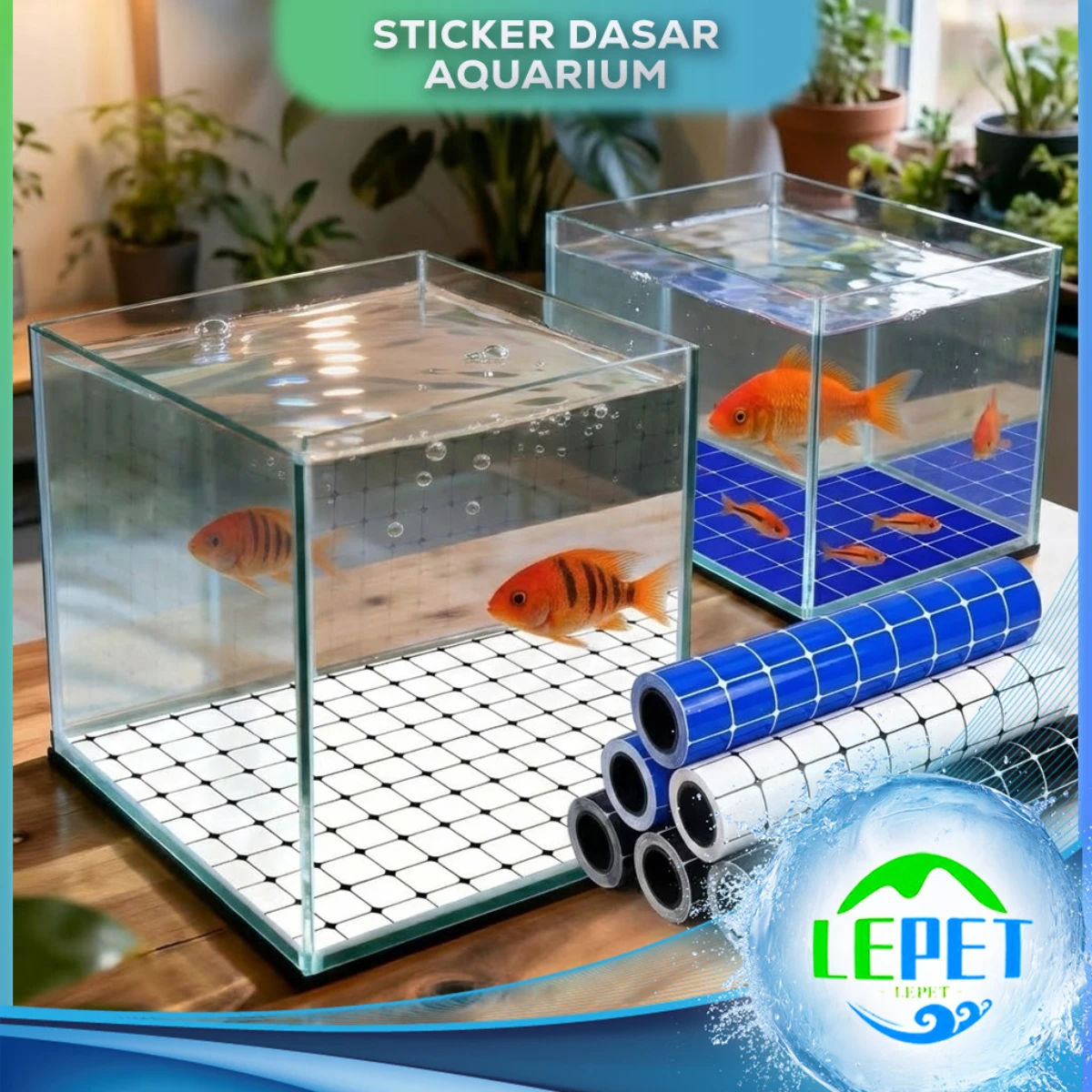 LEPET STICKER DASAR AQUARIUM 30x30cm MOTIF KOTAK-KOTAK