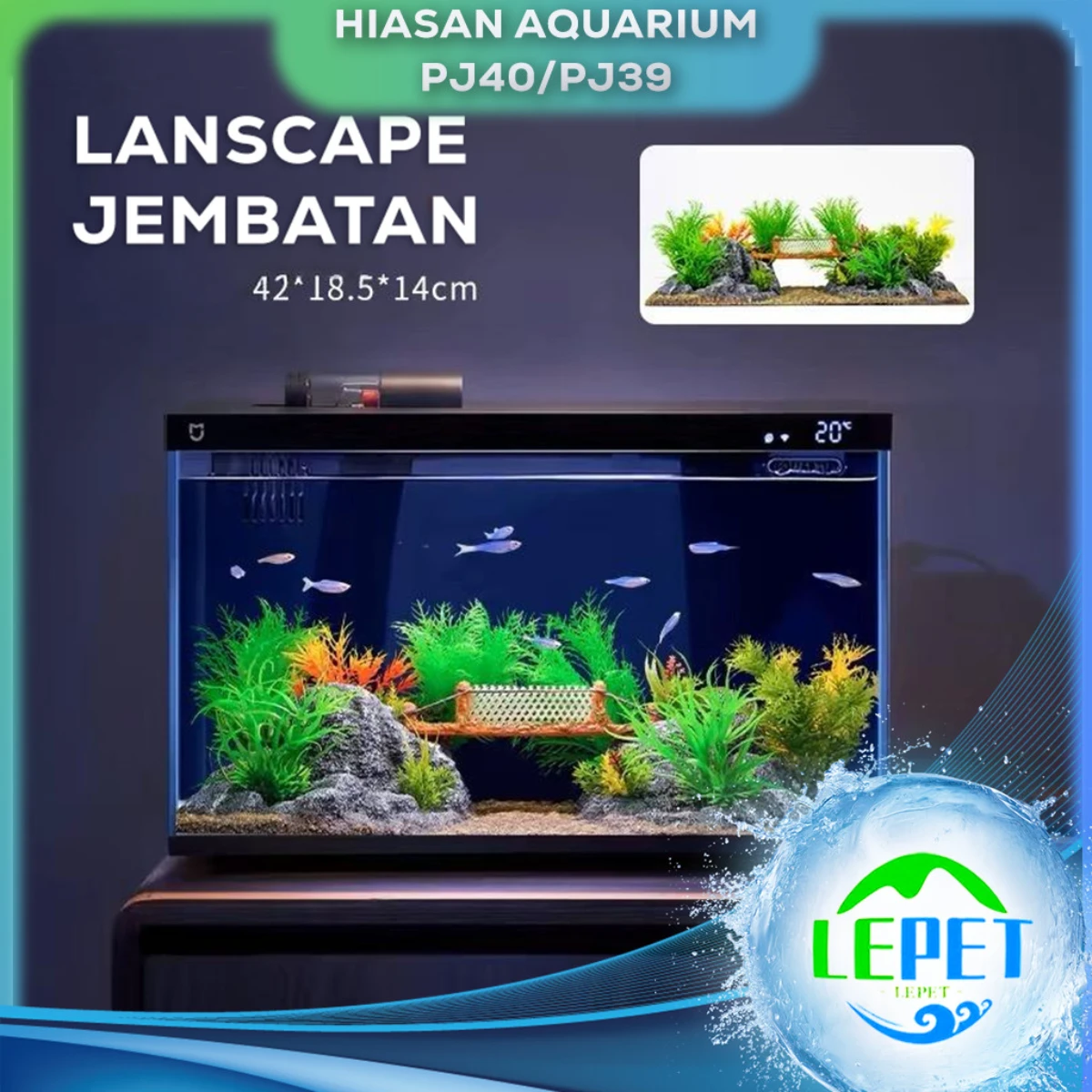 LEPET Paket lengkap lansekap tangki ikan simulasi pemandangan PJ39/PJ40 tangki ikan ekologis produk jadi Ornamen dekoratif lansekap