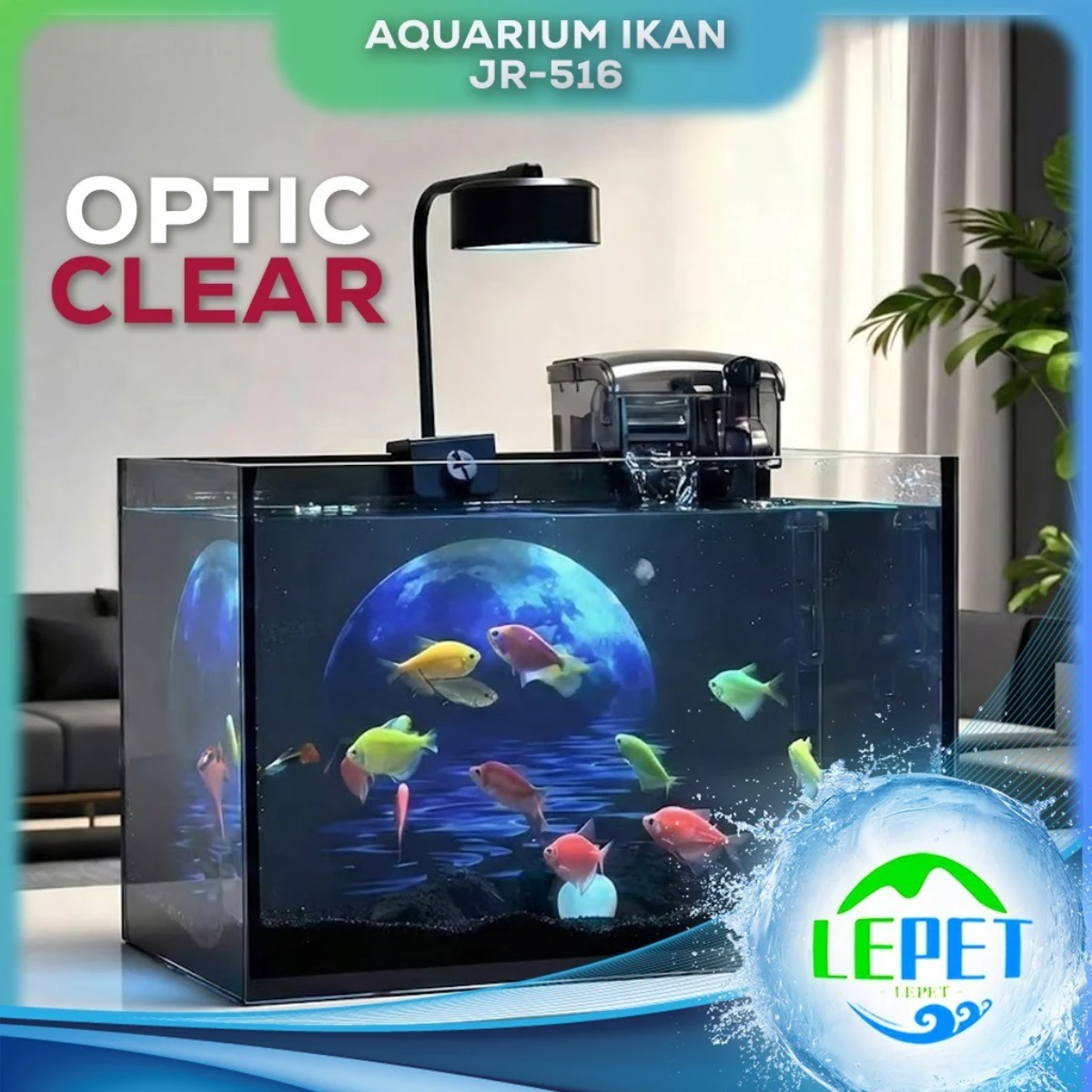LEPET Akuarium Ikan PREMIUM JR516 / Tangki IkaN dengan bahan kaca super bening