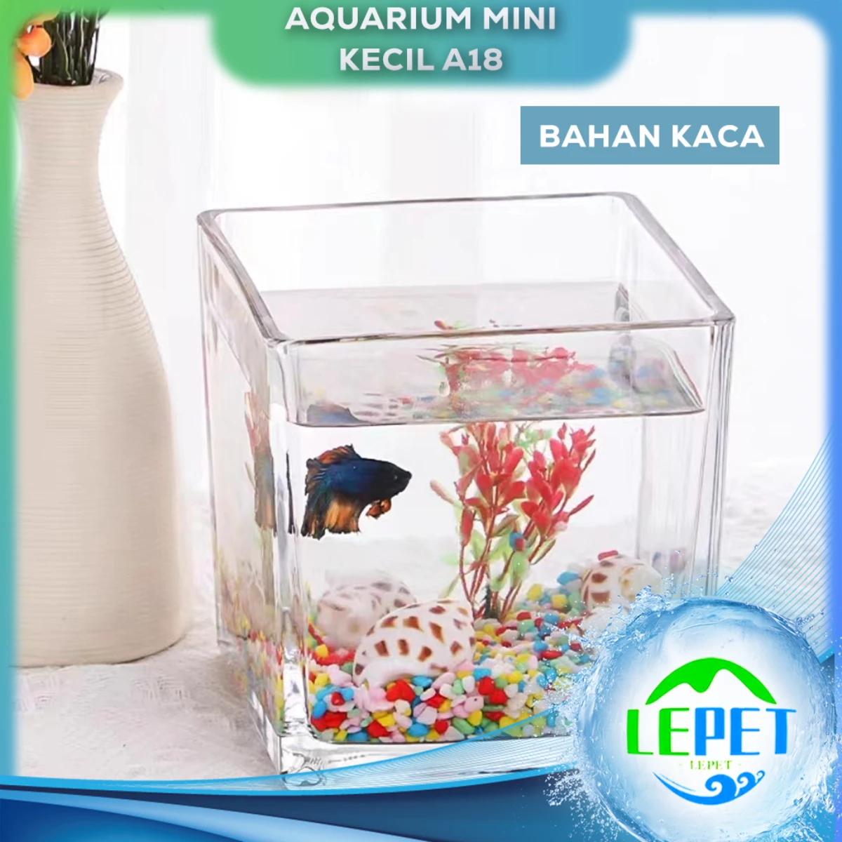LEPET AQUARIUM MINI KECIL A18 / AKUARIUM IKAN CUPANG HIAS / KURA-KURA