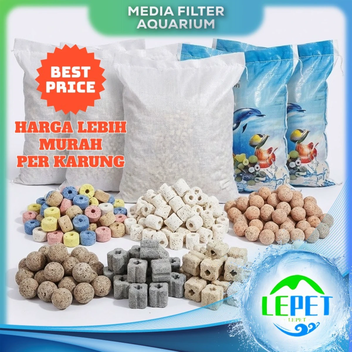 LEPET Media Filter Akuarium Aquablue Rumah Bakteri Penjernih Air PER KARUNG / PER DUS foto 4