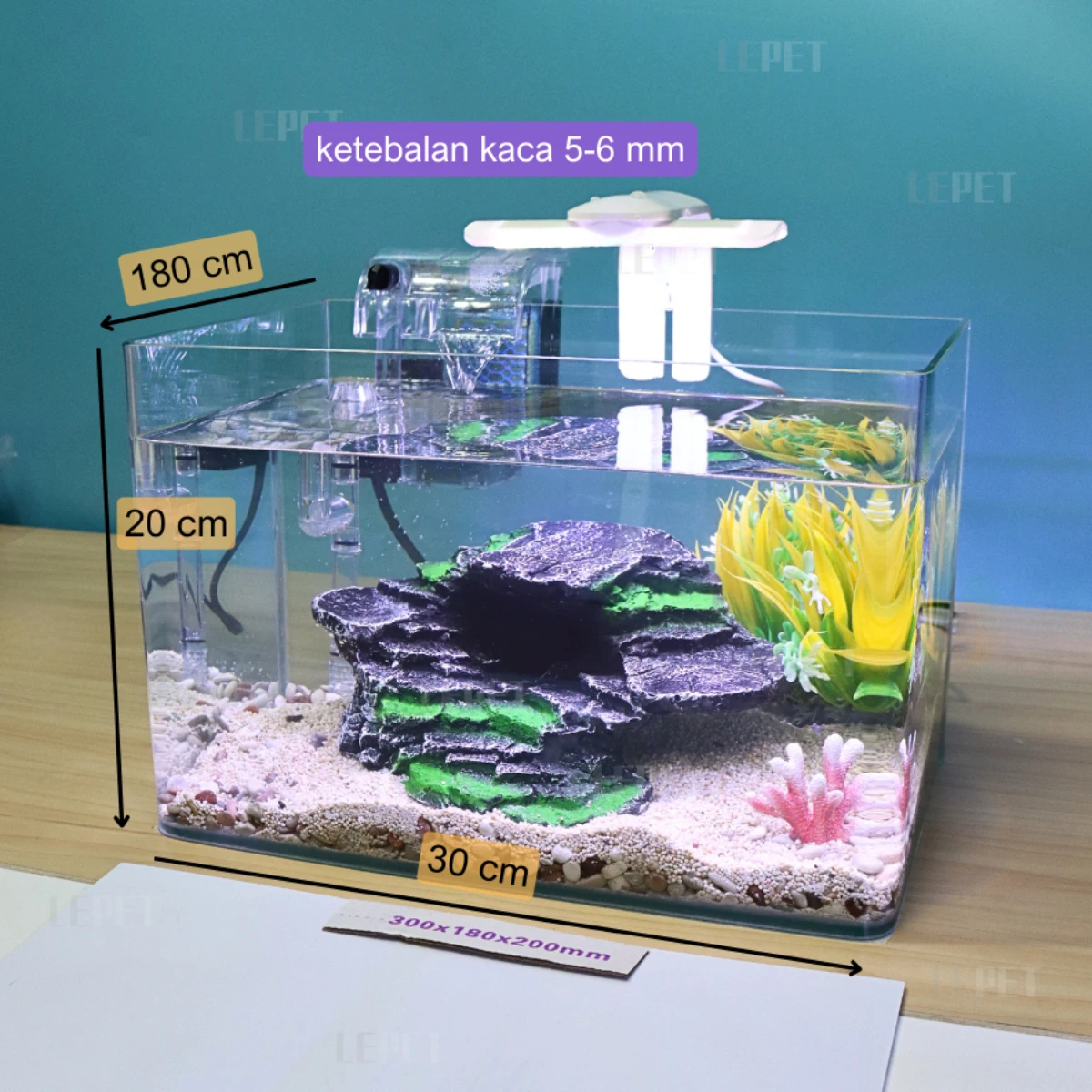LEPET Akuarium Ikan Mini 1 PAKET 289/388/425/489/550 Tangki Ikan Mini Dengan Filter/Lampu Led dan acc lainnya foto 5