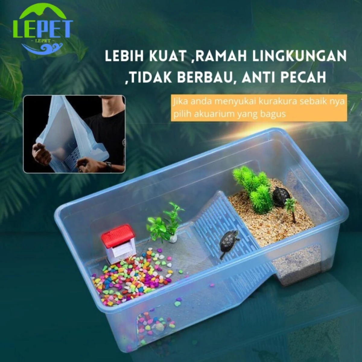 LEPET Tempat Kura Kura WGG-01/02/03 / Turtle Tortoise Aquarium Vivarium Box FEFARM foto 3