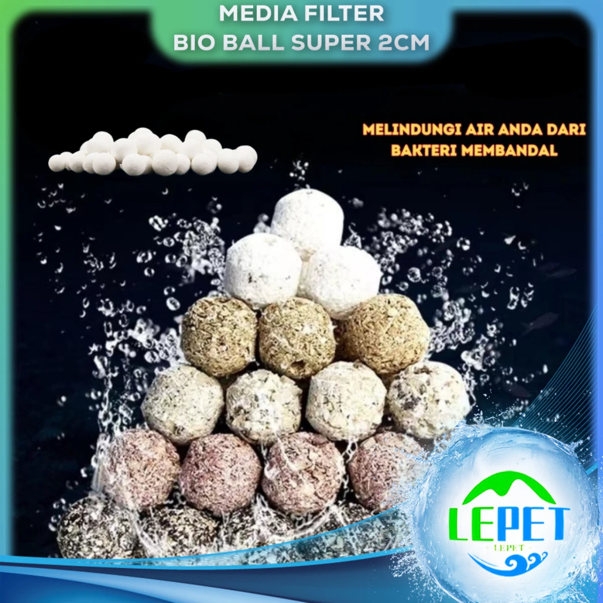 LEPET BIO BALL SUPER MEDIA FILTER AQUARIUM UK 2cm RUMAH BAKTERI 500G