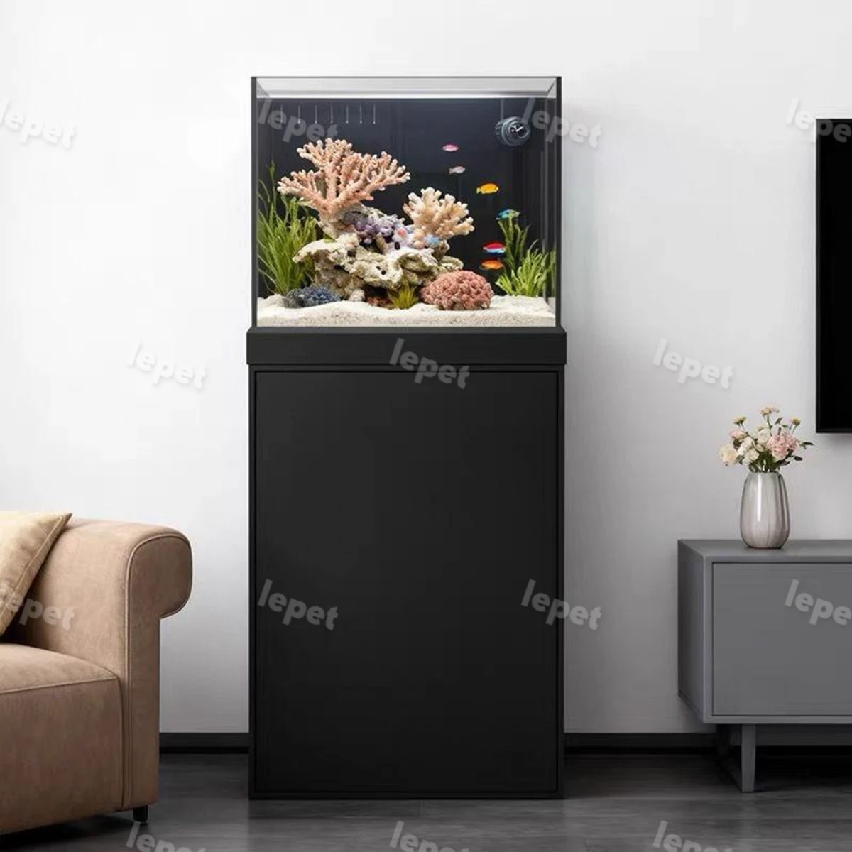 LEPET Akuarium laut baru dengan kaca ultra-jernih, filter bawah luapan, tangki persegi, cocok untuk penggunaan di rumah di ruang tamu / AH6-S500B foto 2