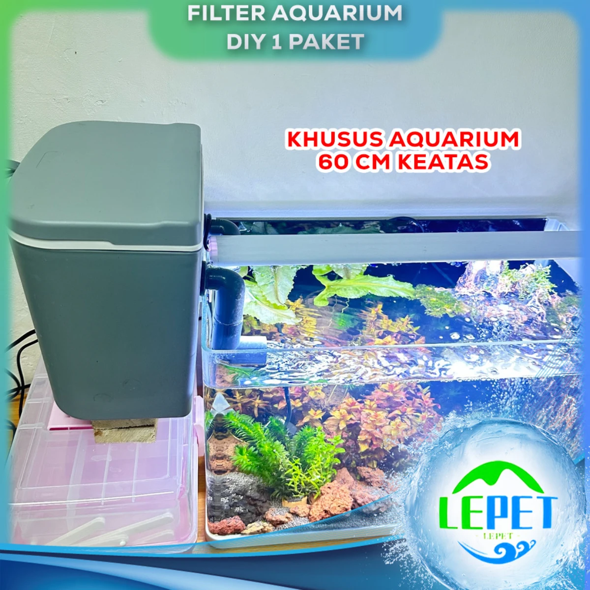 LEPET filter ikan DIY lengkap dengan media filter KHUSUS aquarium 60cm keatas