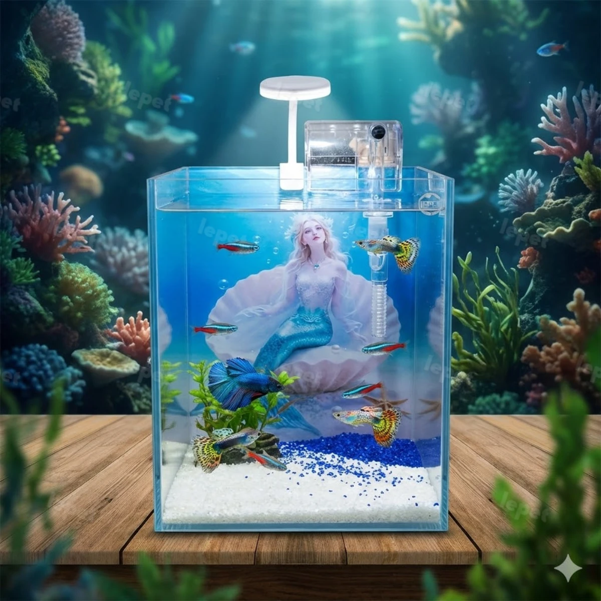 LEPET Akuarium Ikan JR 212 / Tempat Ikan / Aquarium Mini LENGKAP FILTER DAN LAMPU foto 5
