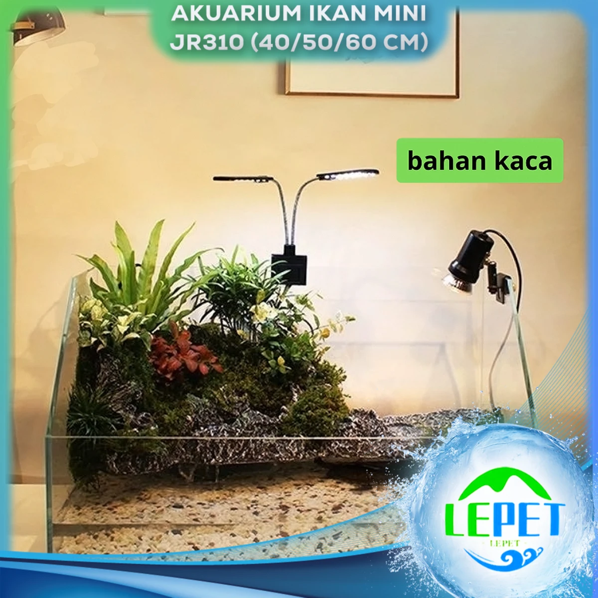 LEPET Akuarium Ikan Mini JR310 (40/50/60 cm) Tangki Ikan Mini dengan bahan kaca super bening