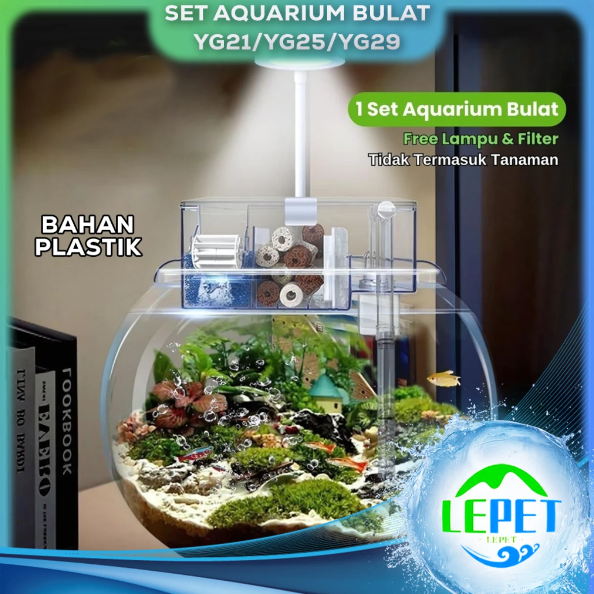 LEPET 1 PAKET AQUARIUM BULAT PLASTIK YG21/YG25/YG29 Akuarium Ikan Cupang Hias / Kura-Kura Wadah Tanaman Hias Hidroponik / Fish Bowl