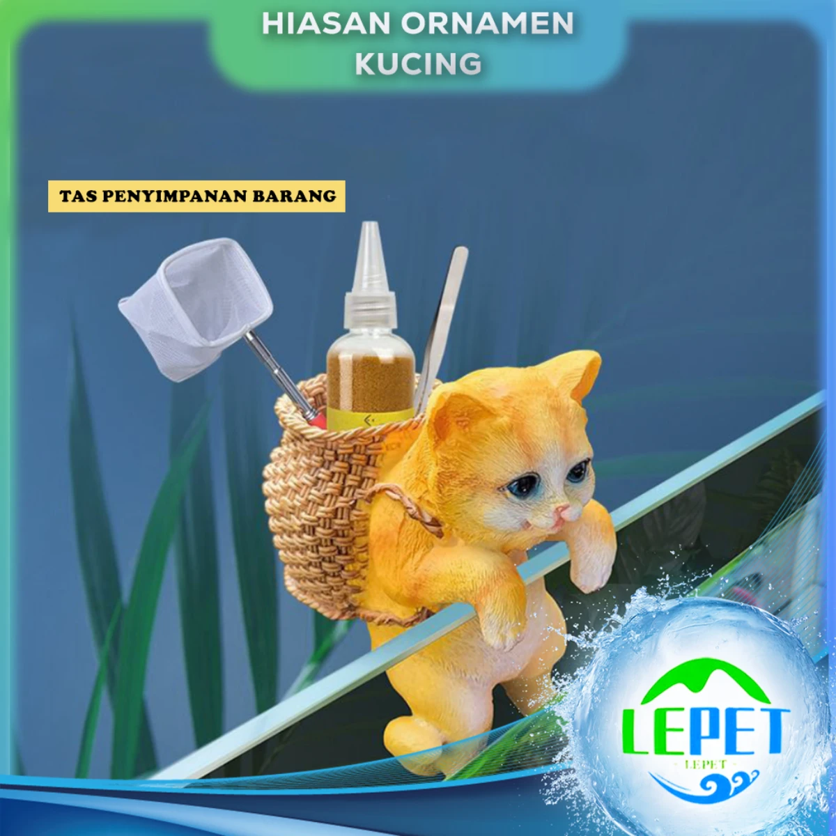 LEPET Ornamen Liontin Bentuk Kucing 759/760/761 Bahan Resin Untuk Dekorasi Tangki Ikan