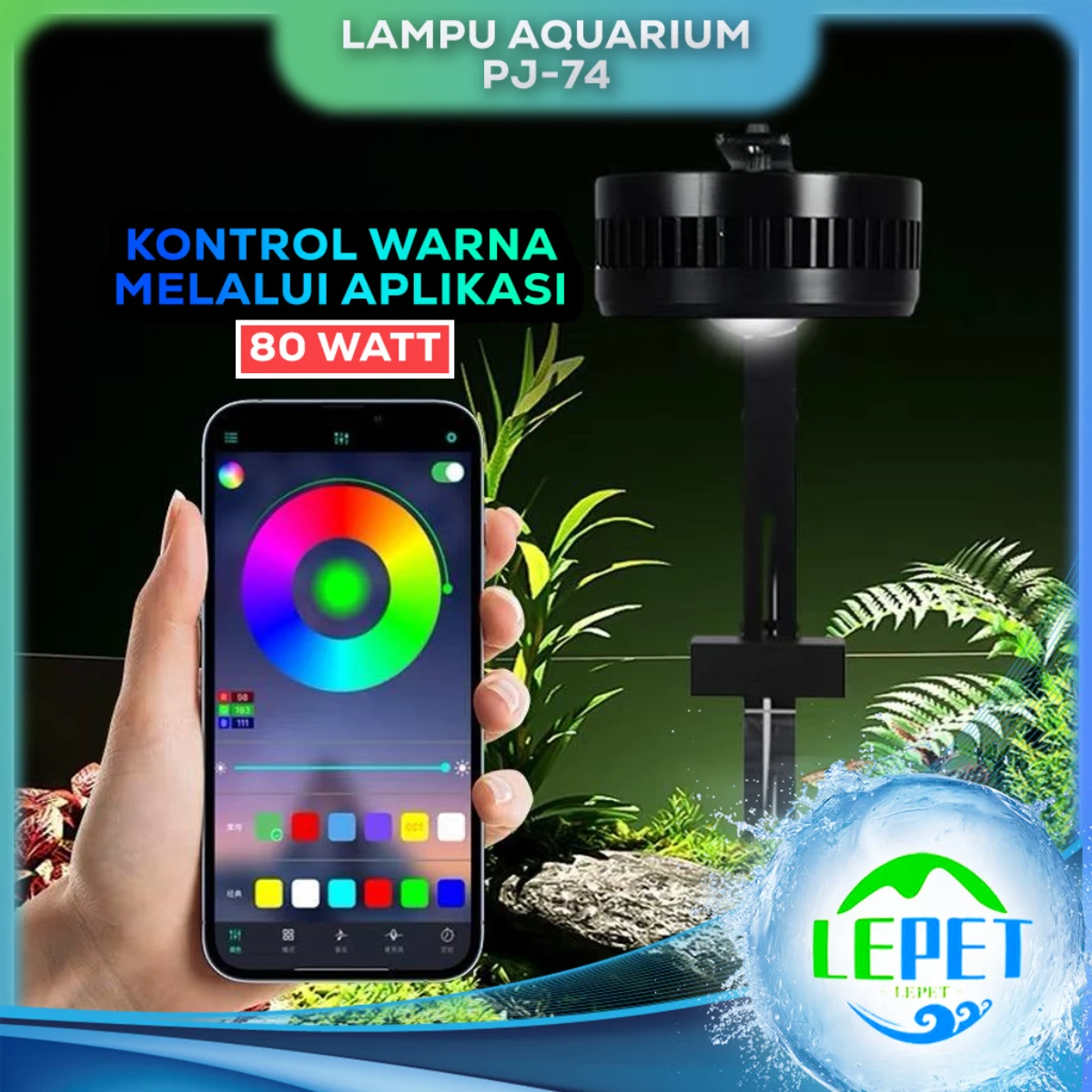 LEPET Lampu Aquarium LED FULL SPECTRUM STREAM TANK DOWNLIGHTS 80 watt Lampu Sorot Akuarium PJ74 Aquascape FloodLight