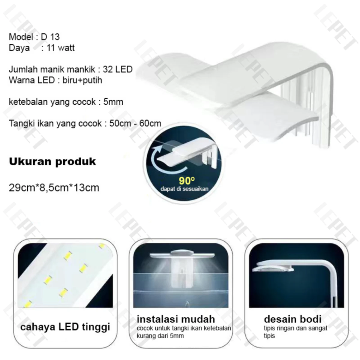 LEPET LAMPU AQUARIUM LED AKUARIUM D13/D11/D09 foto 6