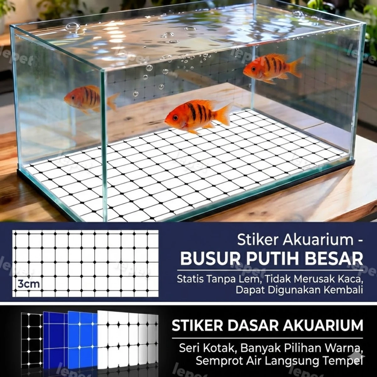 LEPET STICKER DASAR AQUARIUM 30x30cm MOTIF KOTAK-KOTAK foto 6