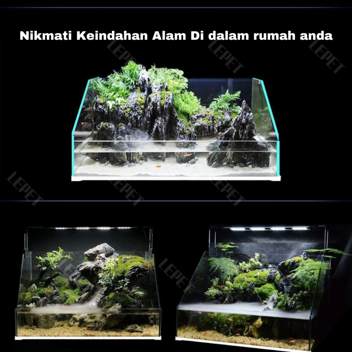 LEPET Akuarium Ikan Mini JR310 (40/50/60 cm) Tangki Ikan Mini dengan bahan kaca super bening foto 4