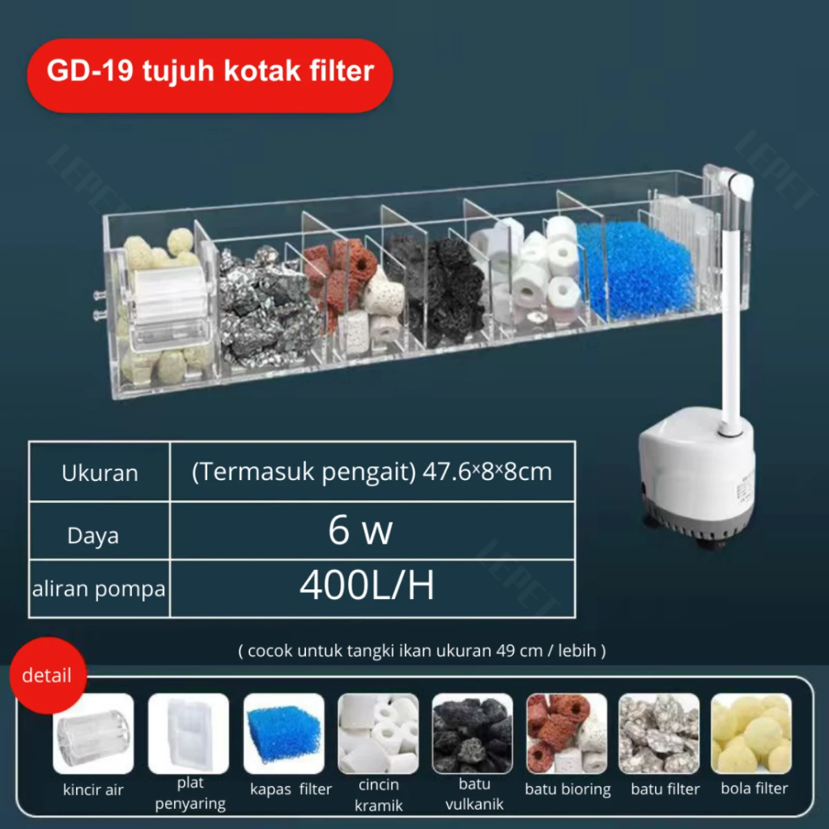LEPET Hanging / GD15 / GD16 / GD17 / GD18 / GD19/ Hang on Filter Aquarium / Filter Gantung Akrilik foto 6
