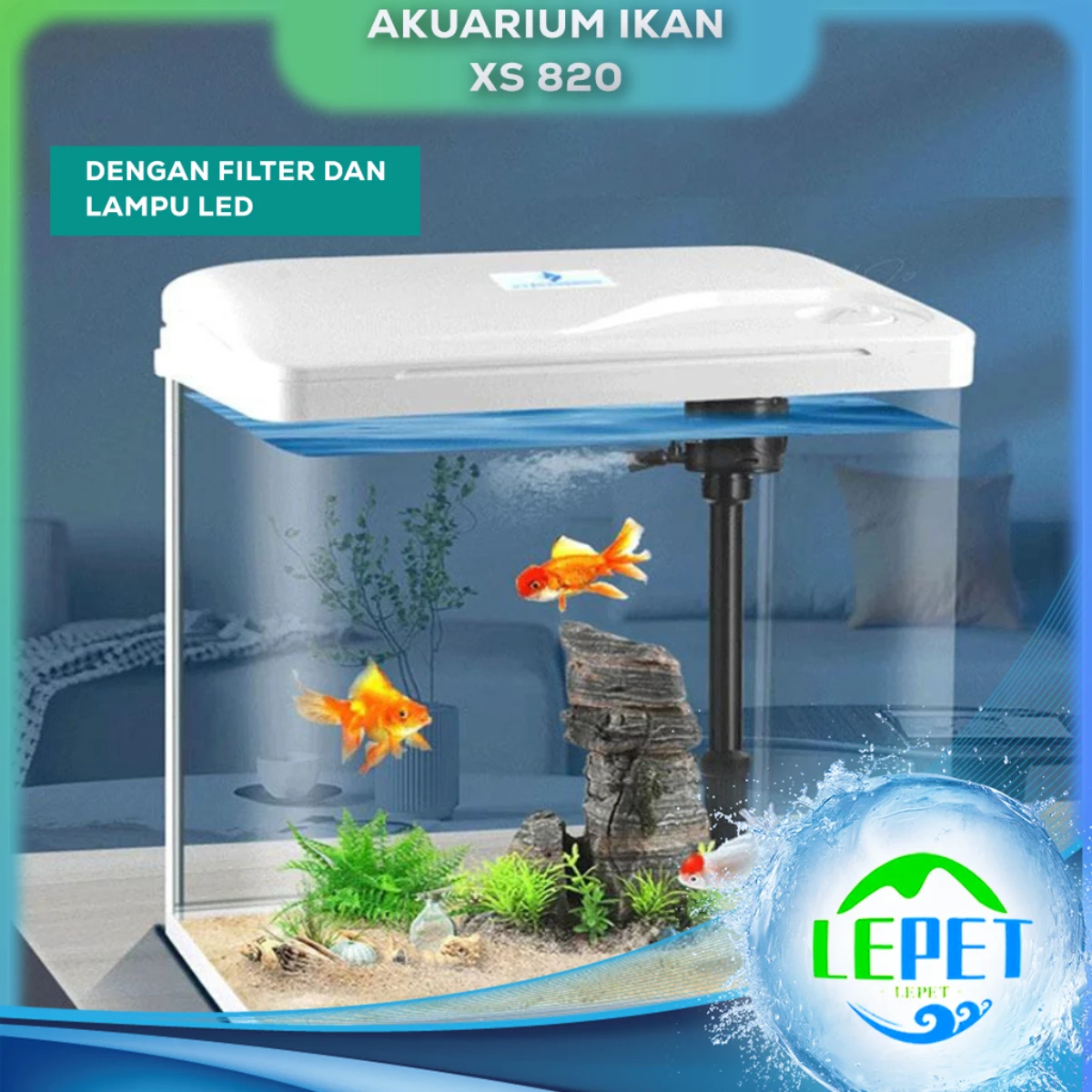 LEPET Akuarium Ikan XS 820 (80x33.5x58.5 cm)Tangki Ikan Mini Dengan Filter Dan Lampu Led
