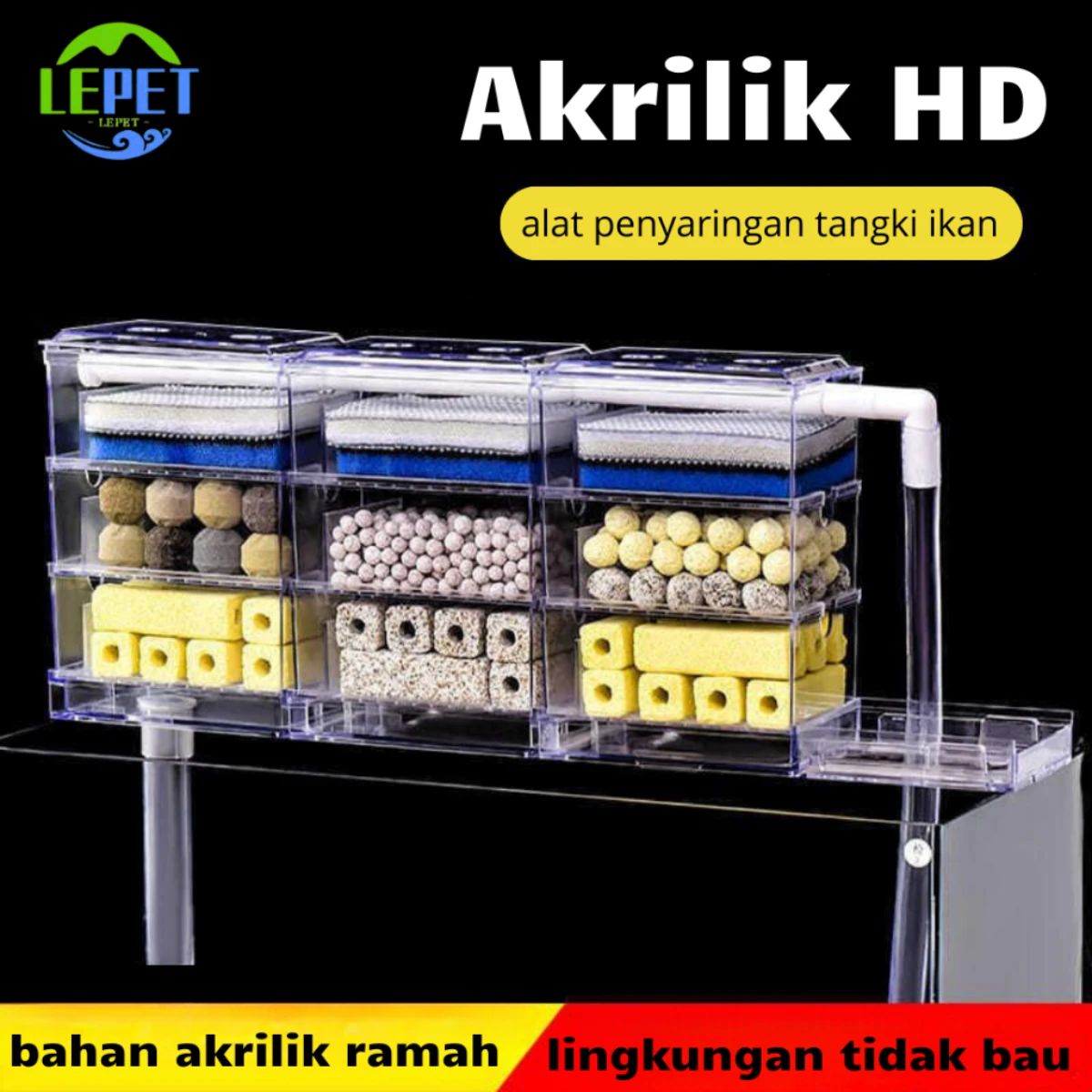 LEPET FILTER PUNCAK AKUARIUM AQUASCAPE PJ11/ 3 lapisan penyaringan Ini cocok untuk mangkuk ikan 50-90cm foto 3