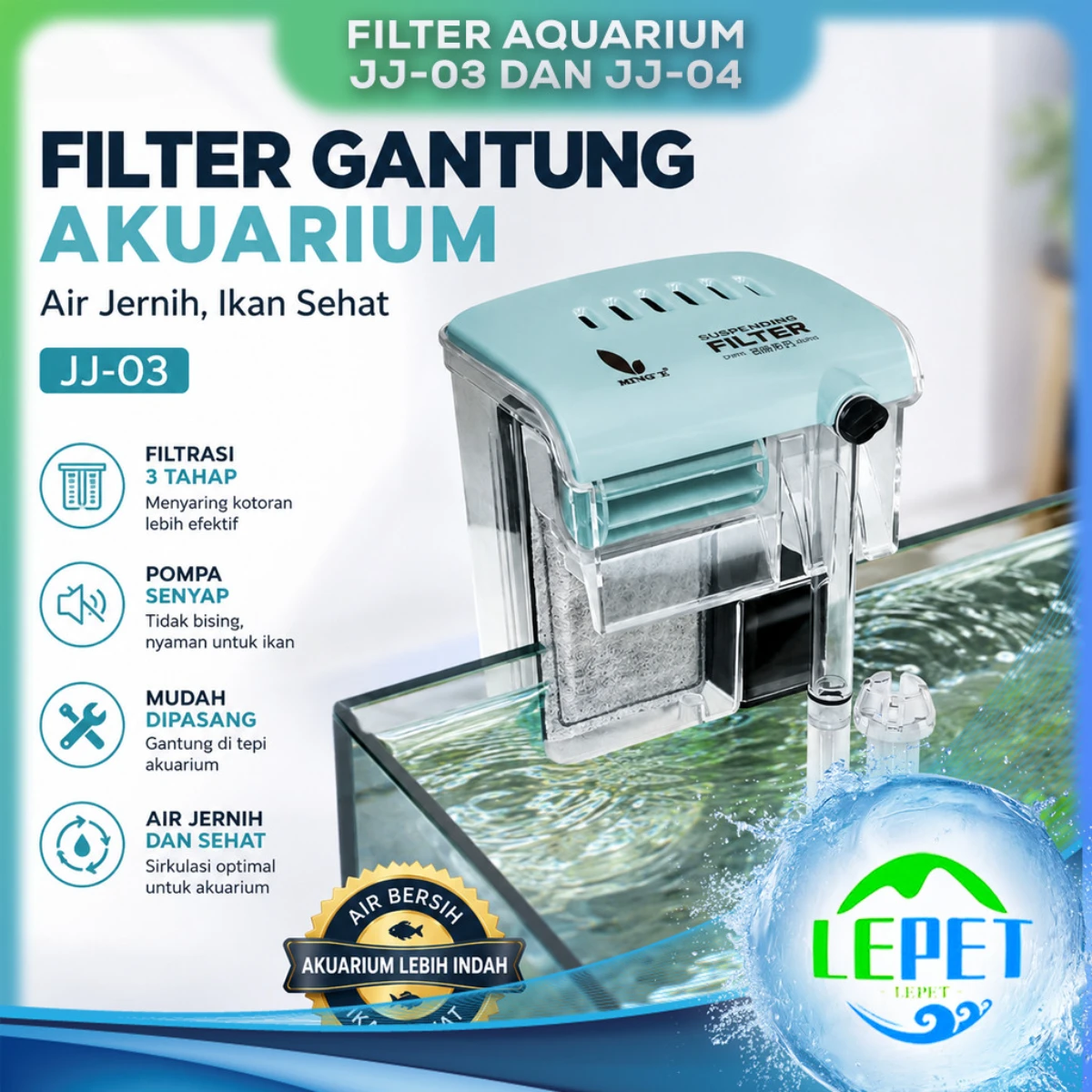 LEPET Filter Gantung JJ 03 / JJ 04 Hanging Filter Aquarium 3 Watt/6Watt Aquascape