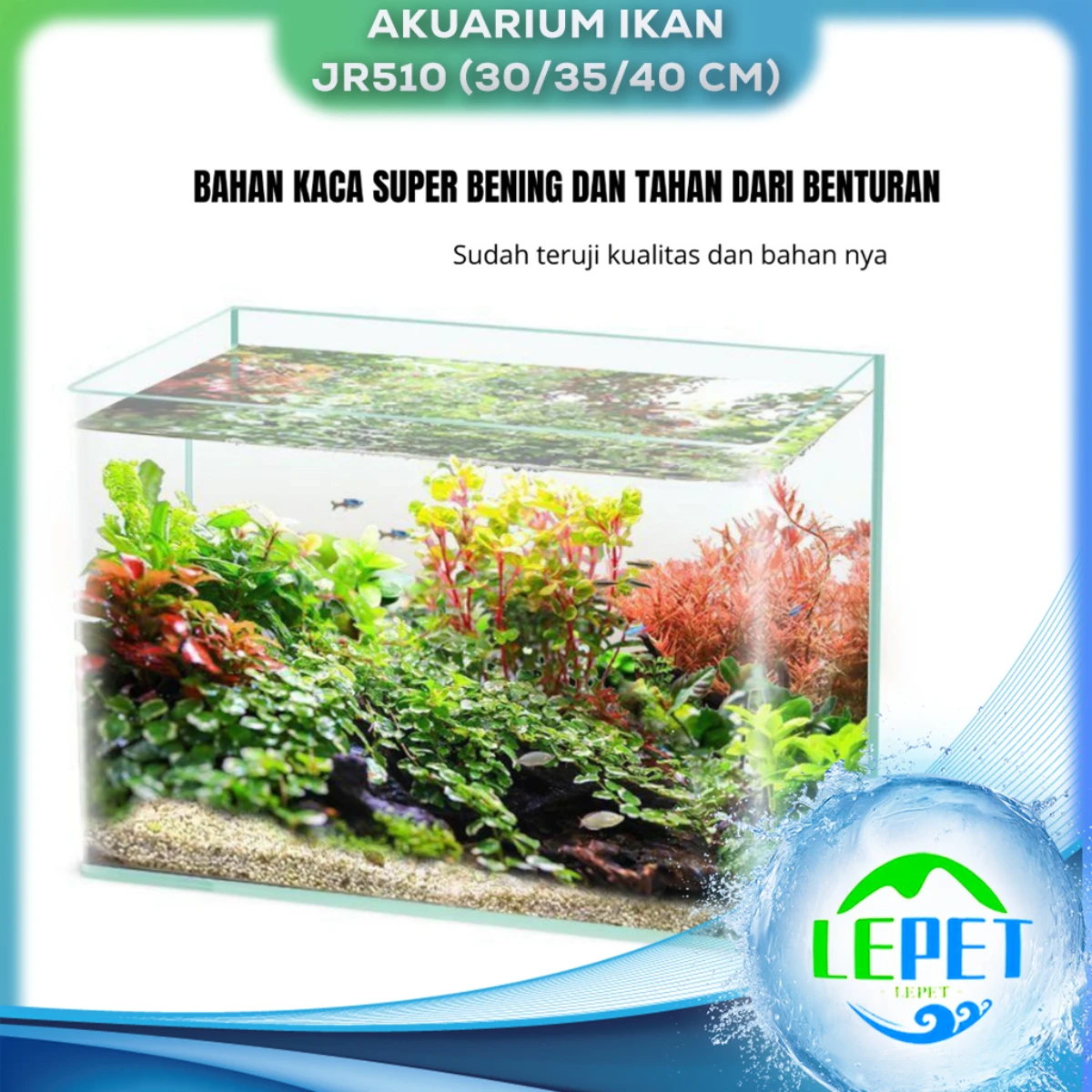 LEPET Akuarium Ikan JR510 / SXTB514 (30/35/40/50/60 cm) Tangki Ikan Mini dengan bahan kaca bening melengkung