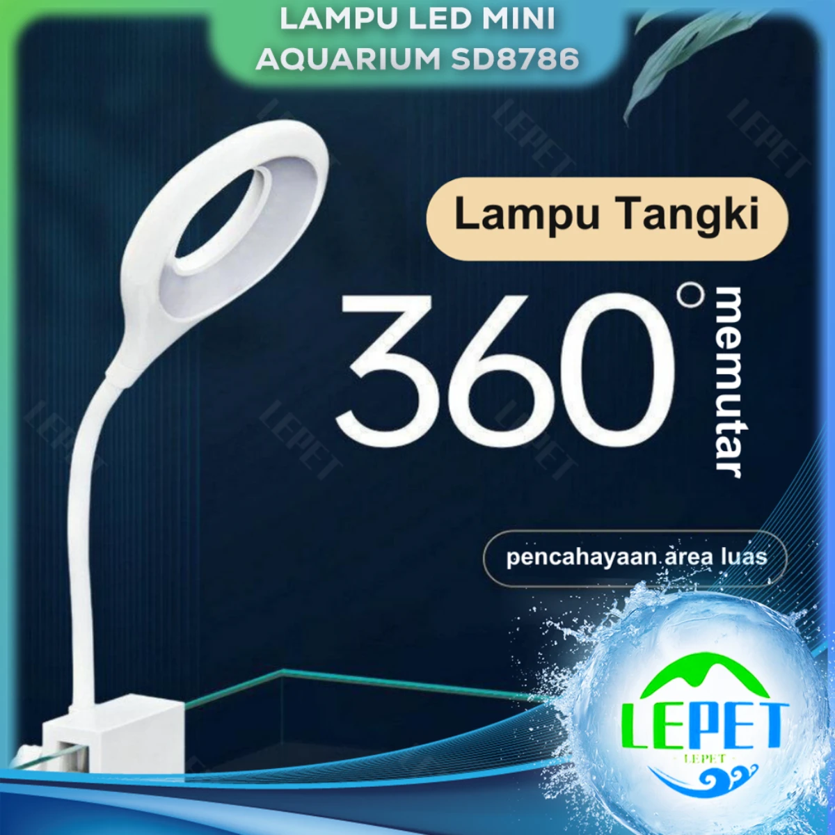 LEPET Lampu Led Mini Aquarium SD8786 Toples Bulat Fish Bowl Plus Holder