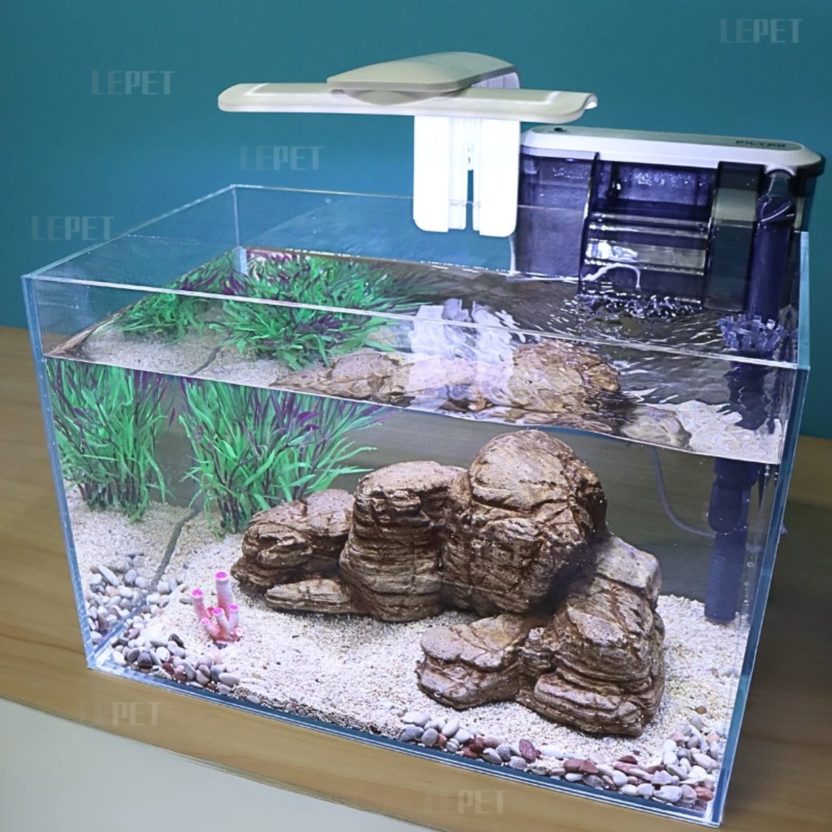 LEPET Akuarium Ikan Mini 1 SET 698 Tangki Ikan Mini KACA SUPER BENING5MM Dengan Filter/Lampu Led dan acc lainnya foto 6