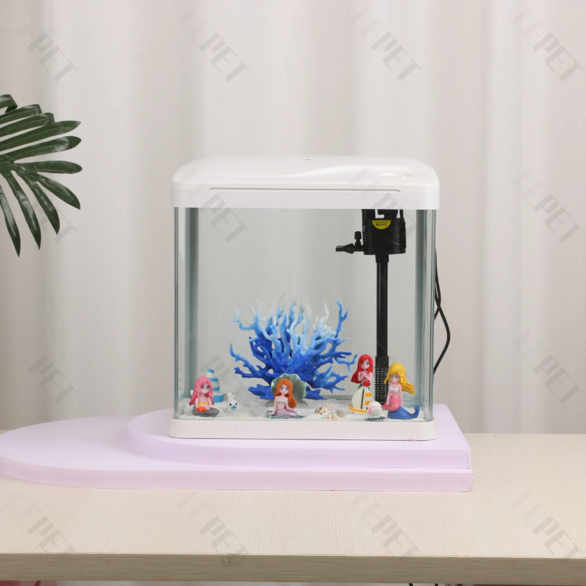 LEPET Akuarium Ikan 320/400/520/620 Tangki Ikan Mini Dengan Filter Dan Lampu Led foto 5
