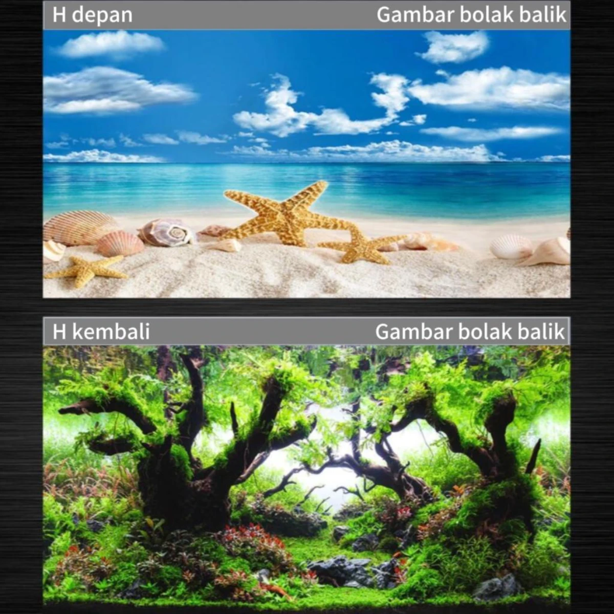 LEPET STICKER BACKGROUND AQUARIUM 2 SISI/ 30CM/40CM/50CM/60CM TIMBAL BALIK /AQUASCAPE / STIKER AKUARIUM / SCOUTLITE foto 7