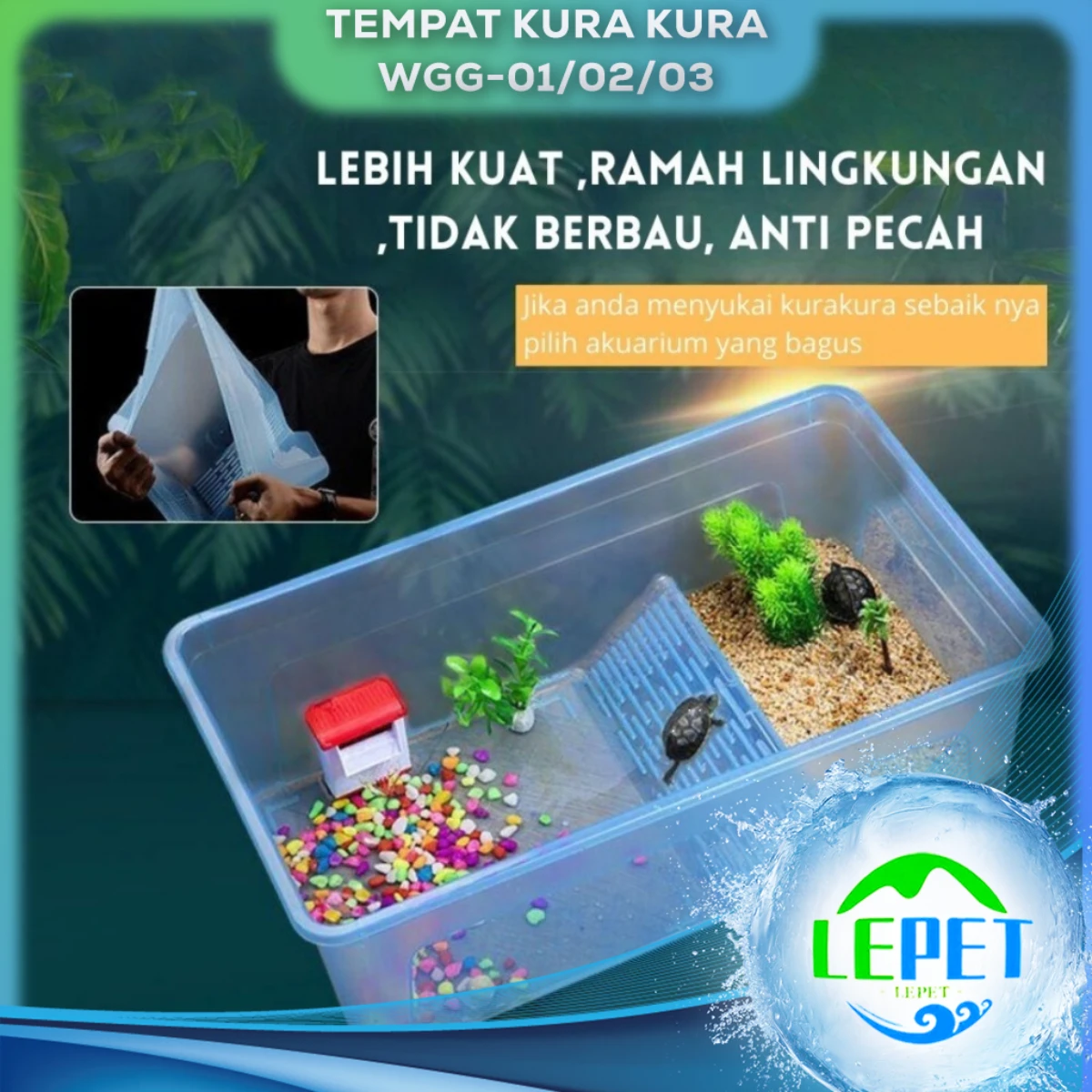 LEPET Tempat Kura Kura WGG-01/02/03 / Turtle Tortoise Aquarium Vivarium Box FEFARM