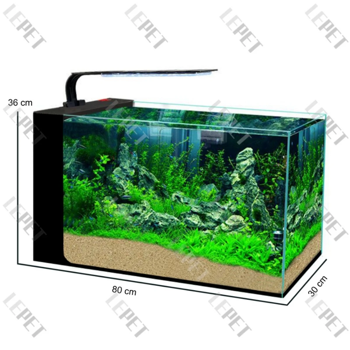 LEPET Akuarium Ikan SXCL 80 Tangki Ikan Mini Dengan Filter Dan Lampu Led foto 4